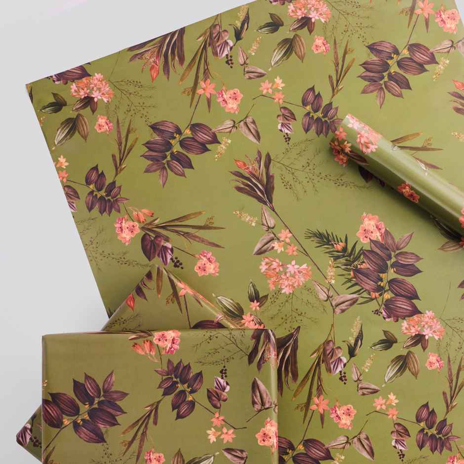 Tiger Notes Gift Wrap Festive Botanical Green