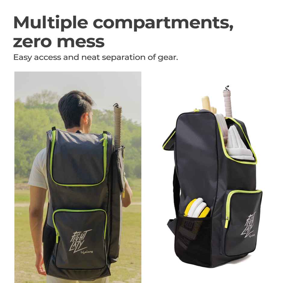 Lifelong Cricket Kit Bag with Bat Pocket, Durable & Water-Resistant | Grey