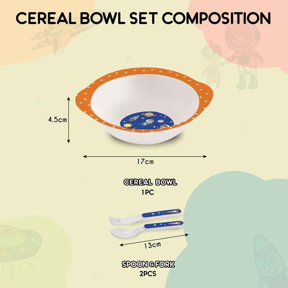 Cello Kidzbee Cereal Bowl Cosmic Explorer Melamine Bowl Set for KidsSet of 3, Navy Blue