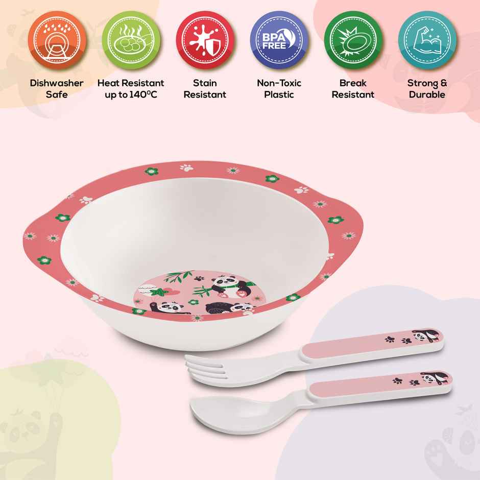 Cello Kidzbee Cereal Bowl Bamboo Buddies Melamine Bowl Set for Kids Set of 3, Peach