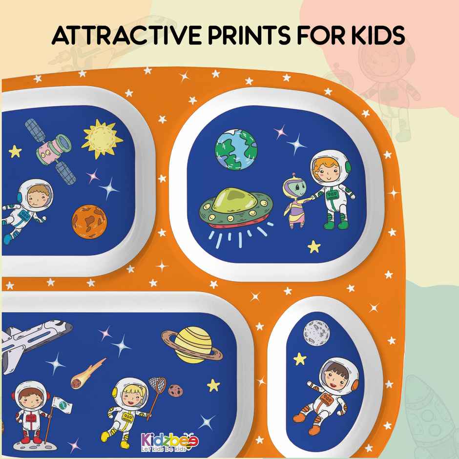 Cello Kidzbee Quadmeal Cosmic Explorer Melamine Meal Set for Kids | Set of 3, Navy Blue