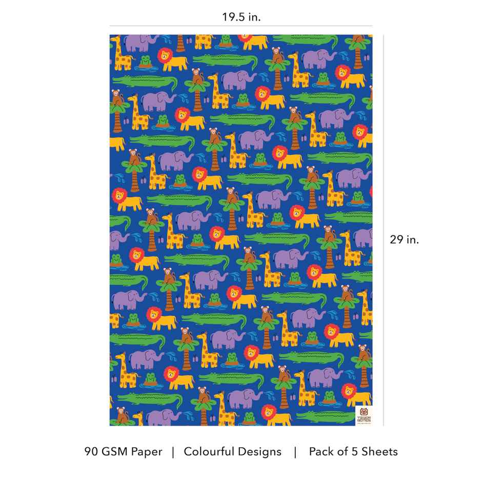 Tiger Notes Gift Wrap Kids Animals Blue
