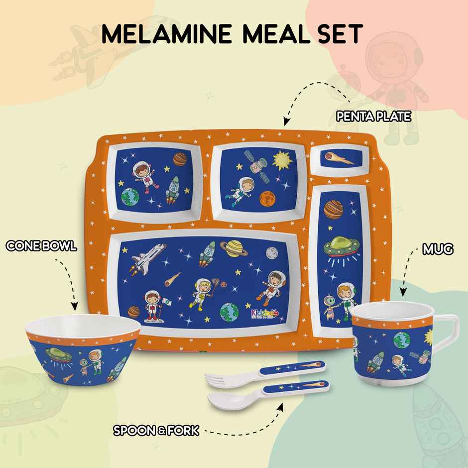 Cello Kidzbee Pentameal Cosmic Explorer Melamine Meal Set for Kids | Set of 5, Navy Blue