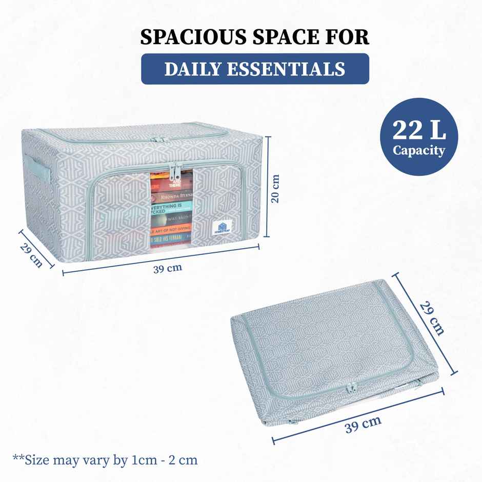 Homestrap Storage Box Organizer With Steel Frame, Zipper & Handles | 22 L