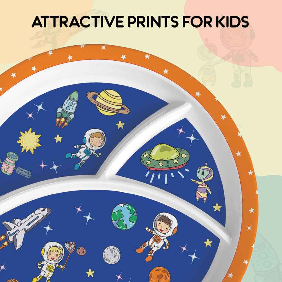 Cello Kidzbee Trioplate Cosmic Explorer Melamine Meal Set for Kids | Set of 3, Navy Blue