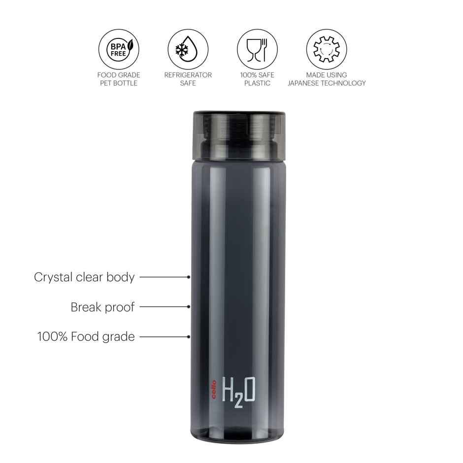 Cello H2O Unbreakable Plastic Water Bottle | Leak proof & break-proof |1 Liter | Black