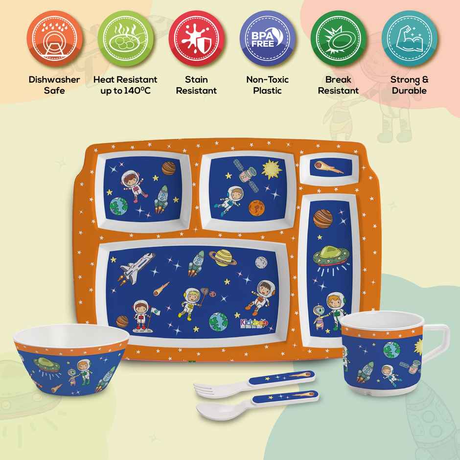 Cello Kidzbee Pentameal Cosmic Explorer Melamine Meal Set for Kids | Set of 5, Navy Blue