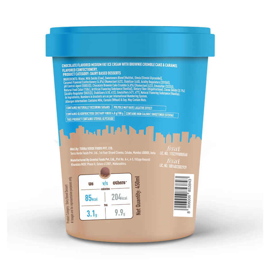 The Brooklyn Creamery Chocolate Fudge Brownie Ice Cream Tub |Low Calorie Zero Added Sugar