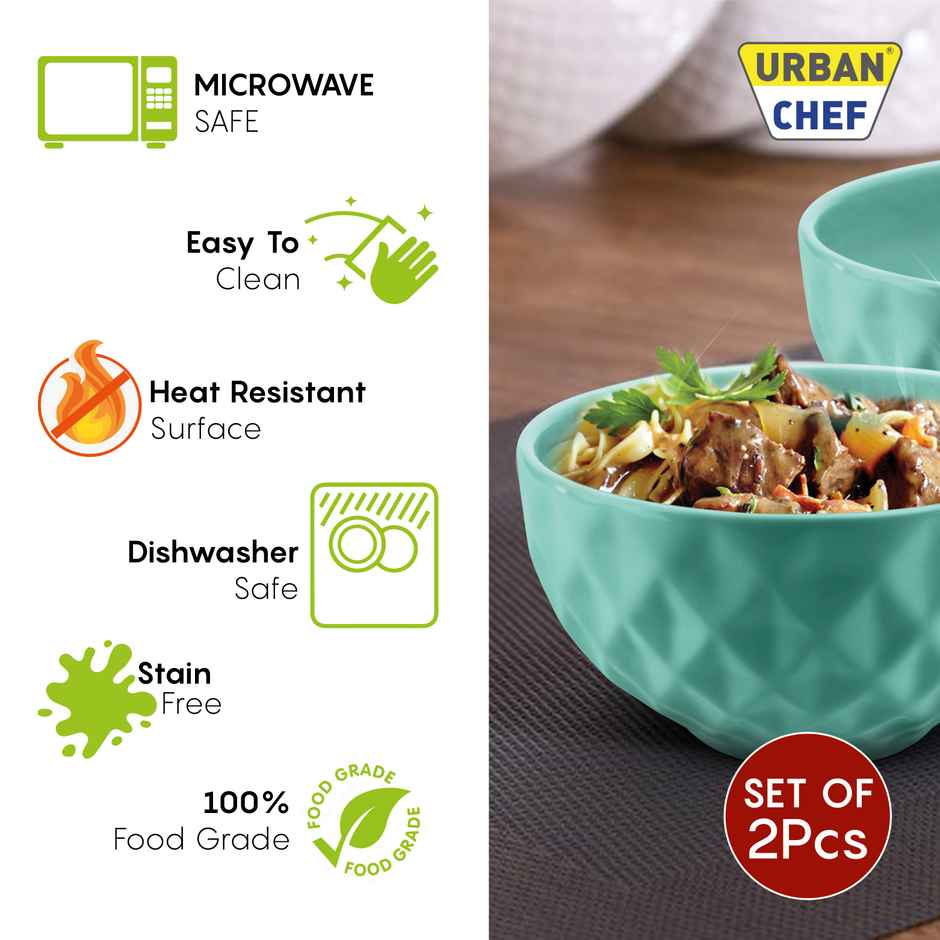 Urban Chef Diamond Ceramic Bowl - Sea Green 2 Pcs | Set of 2 - 500 Each