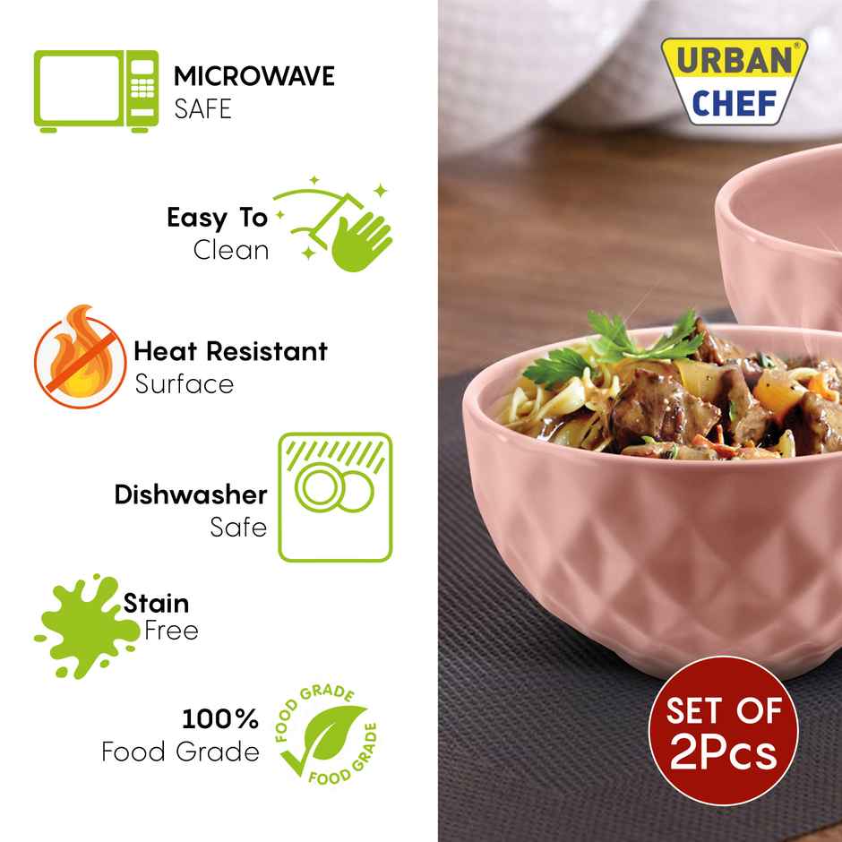Urban Chef Diamond Ceramic Bowl - Peach 2 Pcs | Set of 2 - 500 Each