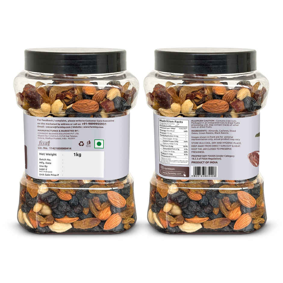 Farmley Mix Dry Fruits Panchmeva - Almonds, Cashews, Dates, Black Raisins, Green Raisins