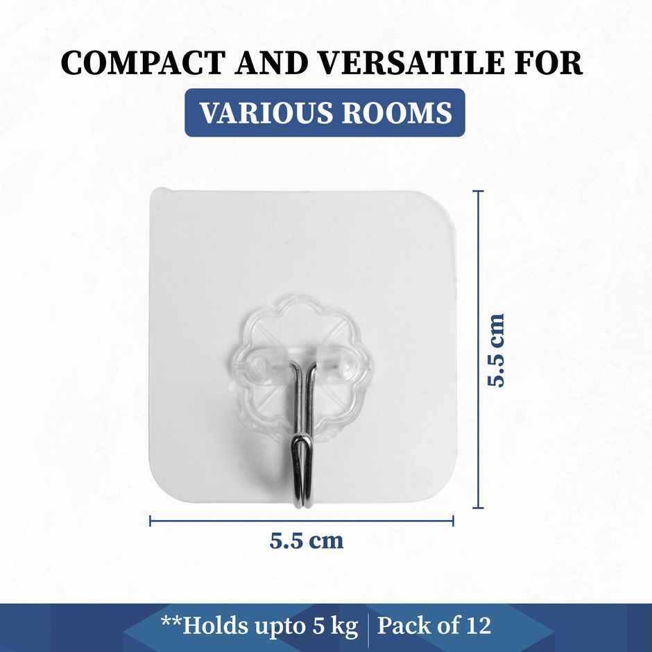 Homestrap Pack Of 12 Transparent Wall Hanging Self Adhesive Hooks