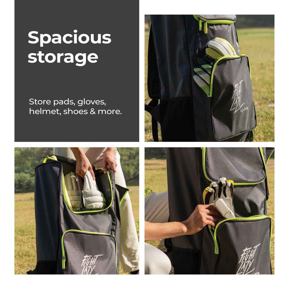 Lifelong Cricket Kit Bag with Bat Pocket, Durable & Water-Resistant | Grey