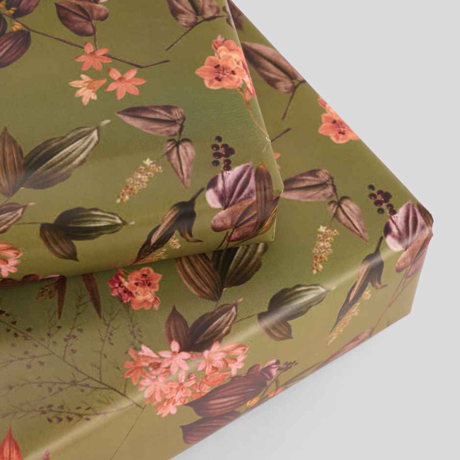 Tiger Notes Gift Wrap Festive Botanical Green