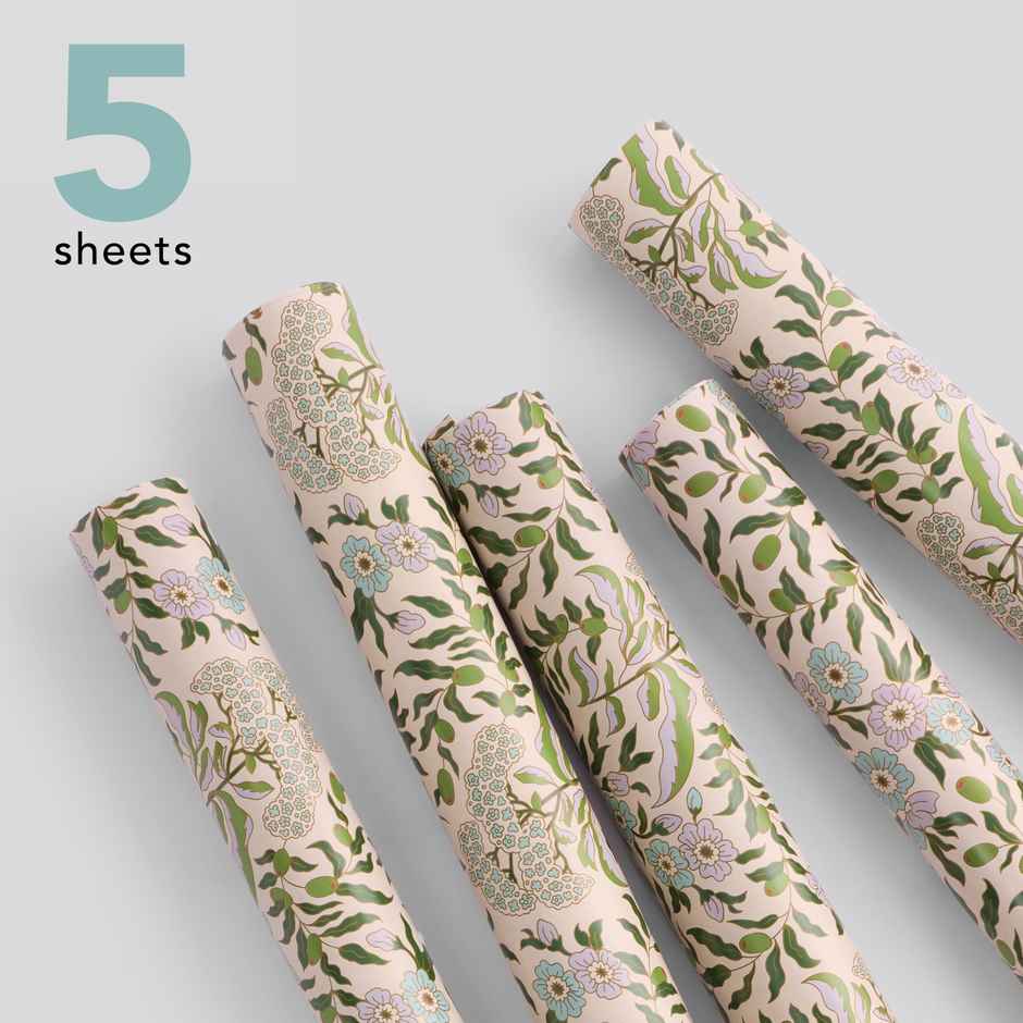 Tiger Notes Gift Wrap Botanical Garden Beige