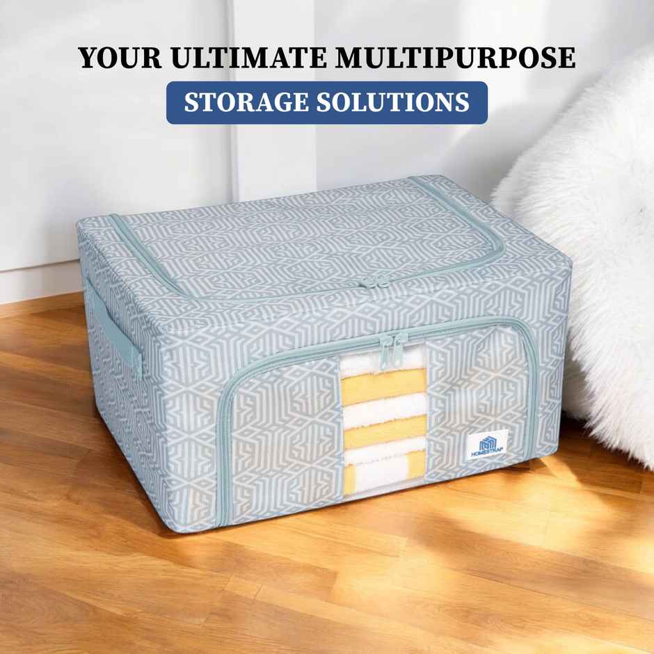 Homestrap Storage Box Organizer With Steel Frame, Zipper & Handles | 22 L