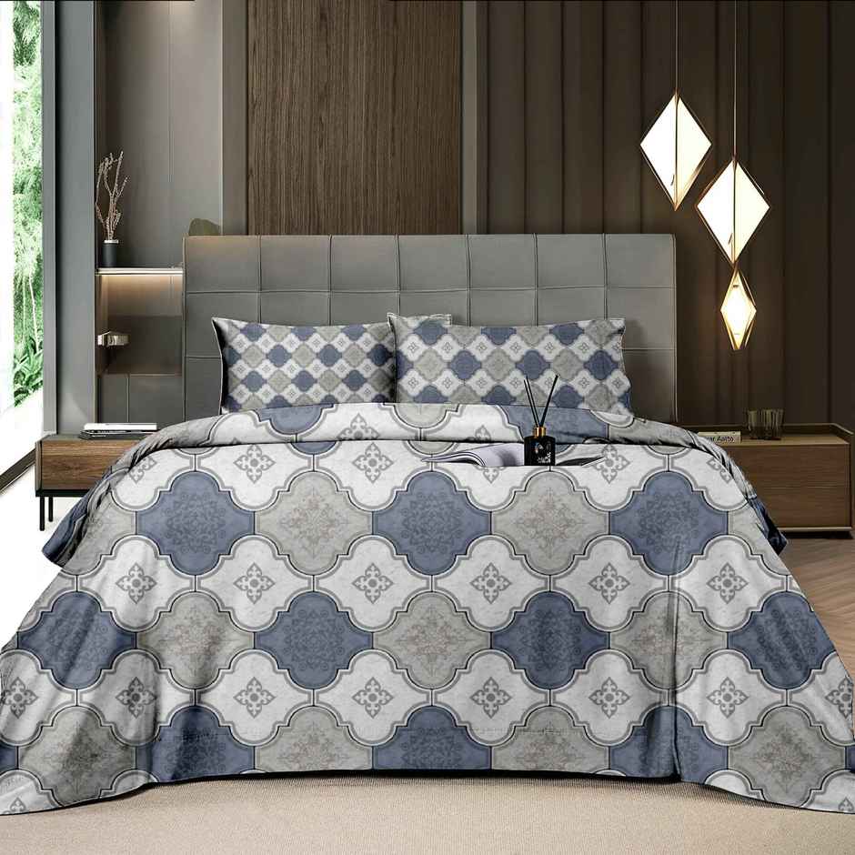 Status Crown Superfine Microfiber Queen Bedsheet | Urban Mosaic | 220 x 250 cm