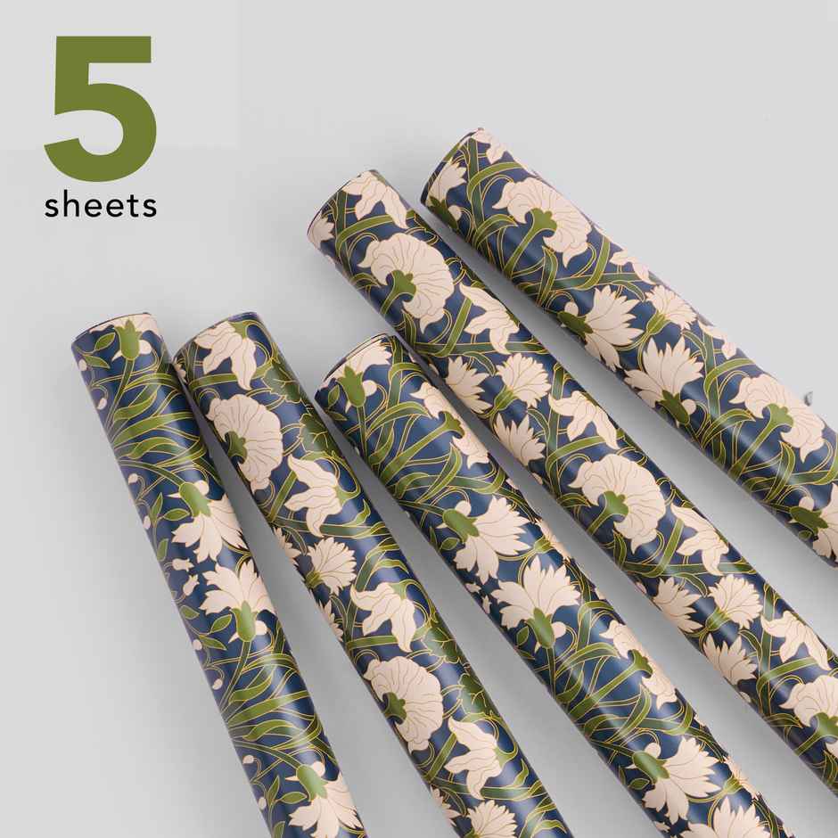 Tiger Notes Gift Wrap Botanical Flowers Blue