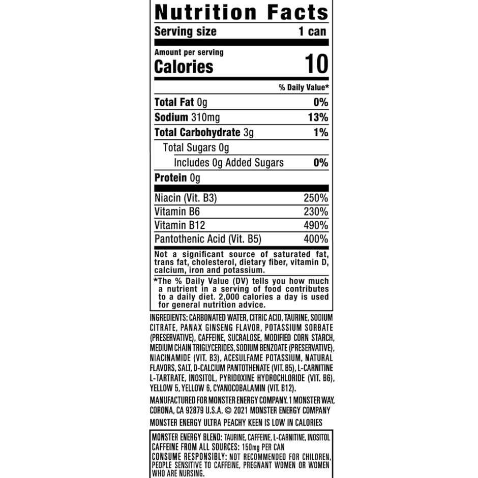 Monster Ultra Peachy Keen Zero Sugar High Caffeinated Drink