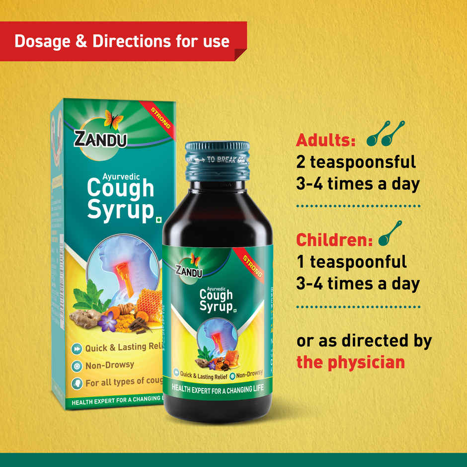 Zandu Ayurvedic Cough Syrup | Get Relief from Dry & Wet Cough | Non-Drowsy Formula