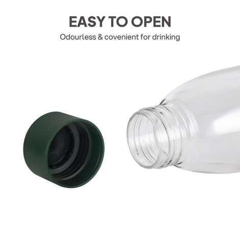 Cello Hydra 900 Glass Fridge Water Bottle with Plastic Cap | Wide mouth | Olive Green - 875 ml