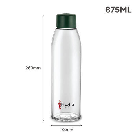 Cello Hydra 900 Glass Fridge Water Bottle with Plastic Cap | Wide mouth | Olive Green - 875 ml