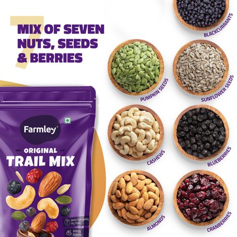 Farmley Trail Mix Dry Fruit- Almonds, Cashews, Cranberries, Blueberries, Blackcurrant & More