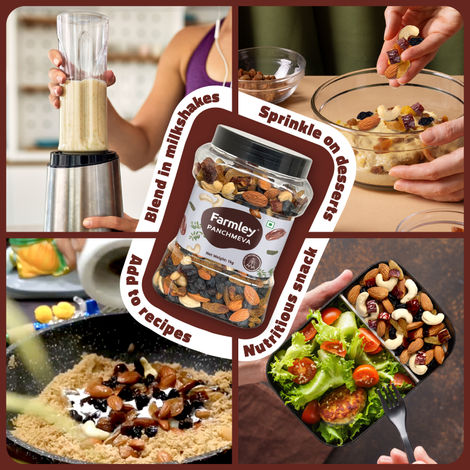 Farmley Mix Dry Fruits Panchmeva - Almonds, Cashews, Dates, Black Raisins, Green Raisins