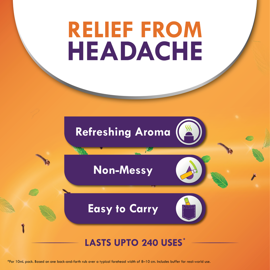 Volini Headache Roll-On | Instant Relief with Clove & Mint