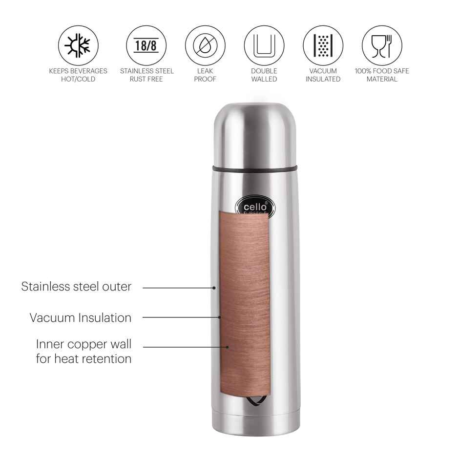 Cello Flipstyle Stainless Steel Vacuum Insulated Double Walled Flask with Jacket 500ml | Silver