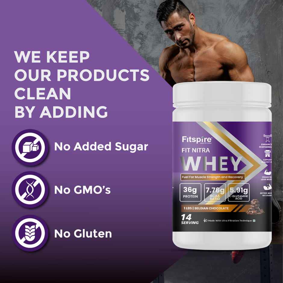 Fitspire Fit Nitra Whey Protein - Belgian Chocolate With Shaker (1 Lbs)