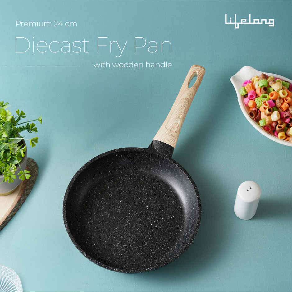 Lifelong Die Cast Fry Pan 24 cm with Glass Lid