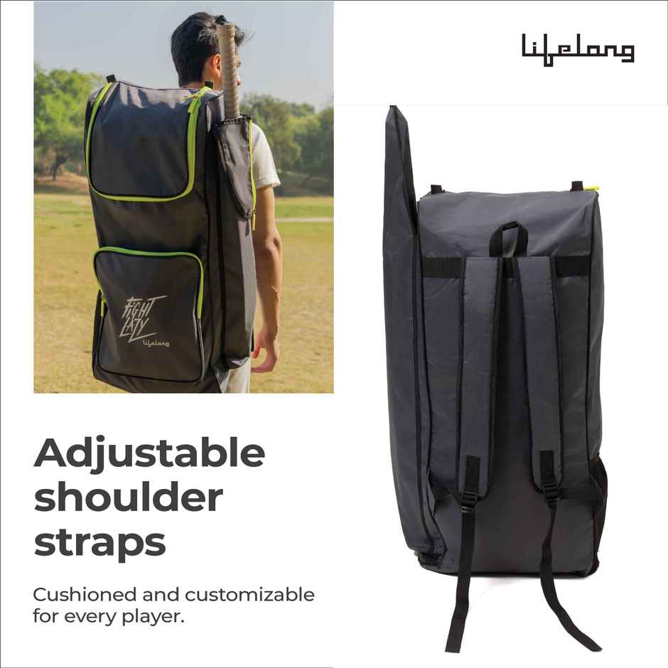 Lifelong Cricket Kit Bag with Bat Pocket, Durable & Water-Resistant | Grey