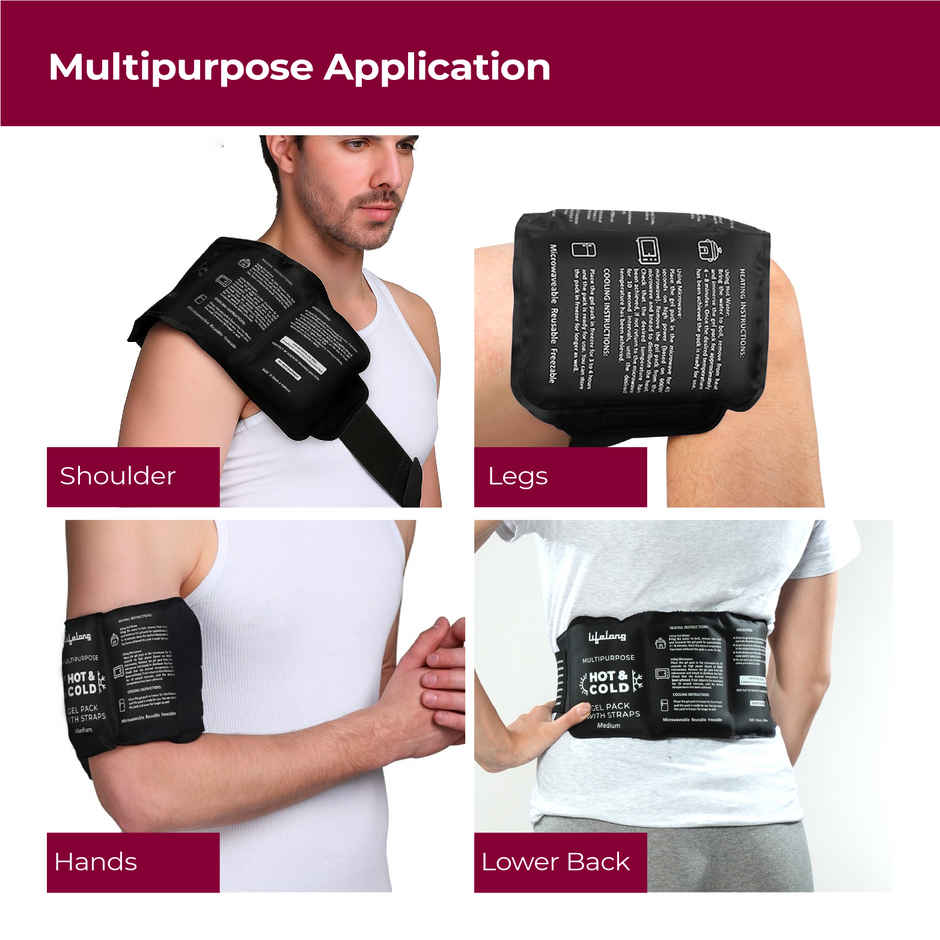 Lifelong Reusable Hot & Cold Pack with Straps | Flexible Gel Ice Pack for Pain Relief | Medium
