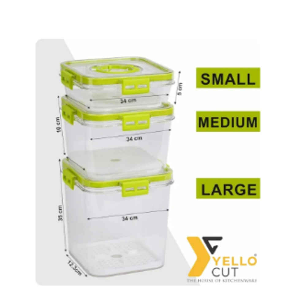 YELLOCUT Air Tight ABS Plastic Container Set | Transparent - 700 ml | 1400 ml | 2100 ml