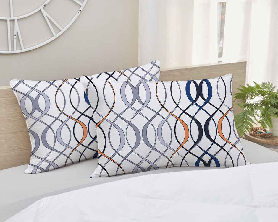 Elegant Weavers Oslo Double Geometric Bedsheet | With 2 Pillow Covers | Blue and White | 91 x 85 in
