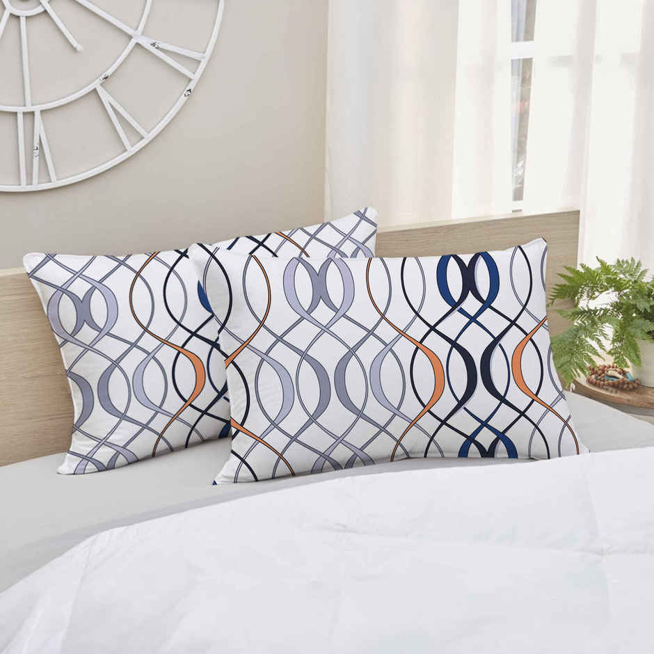 Elegant Weavers Oslo Double Geometric Bedsheet | With 2 Pillow Covers | Blue and White | 91 x 85 in