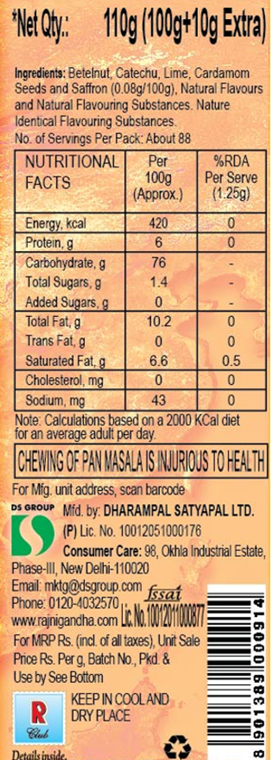 Rajnigandha Saffron Blended Flavoured Pan Masala