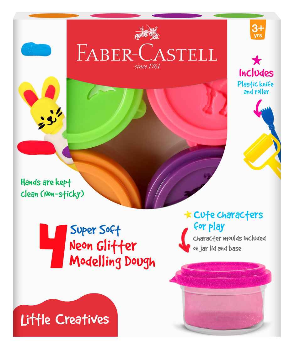 Faber-Castell Little Creatives Modelling Dough Neon Glitter Set Of 4