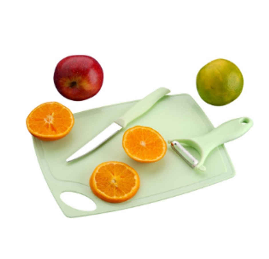 YELLOCUT 3 in 1 Plastic & Stainless Steel Chopping Board Set | Green