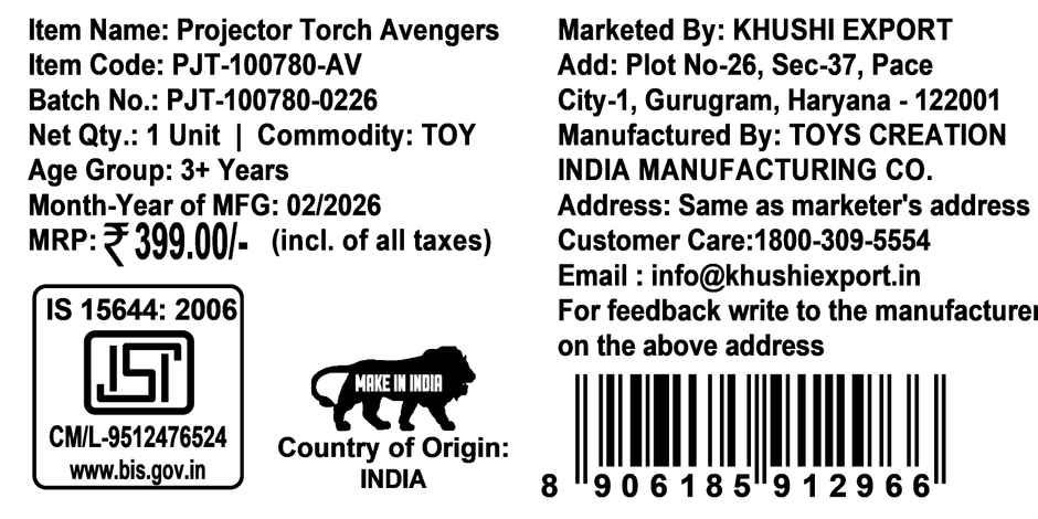 Kriiddaank Marvel Avengers Torch Toy 6 Slides Storytelling ABS Material Kids Ages 3 Plus Boys Girls
