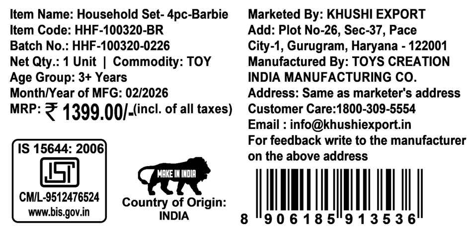 Kriiddaank Barbie 4 pcs Household Set with Toy Iron, Vacuum, Washing & Sewing Machine w/Light &Sound
