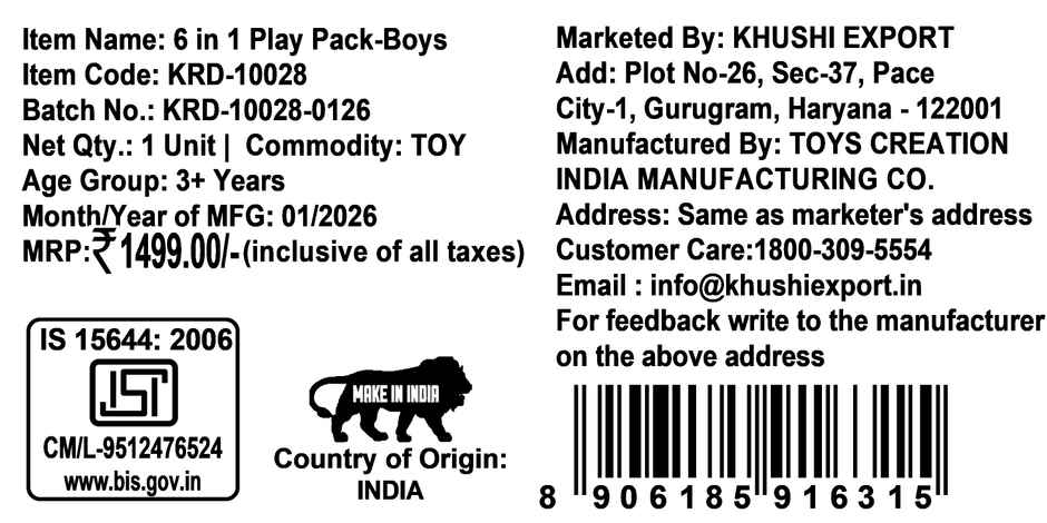 Kriiddaank Marvel 6 In 1 Gift Pack for Boys Assorted Play Set Birthday Return Combo for 3 Years