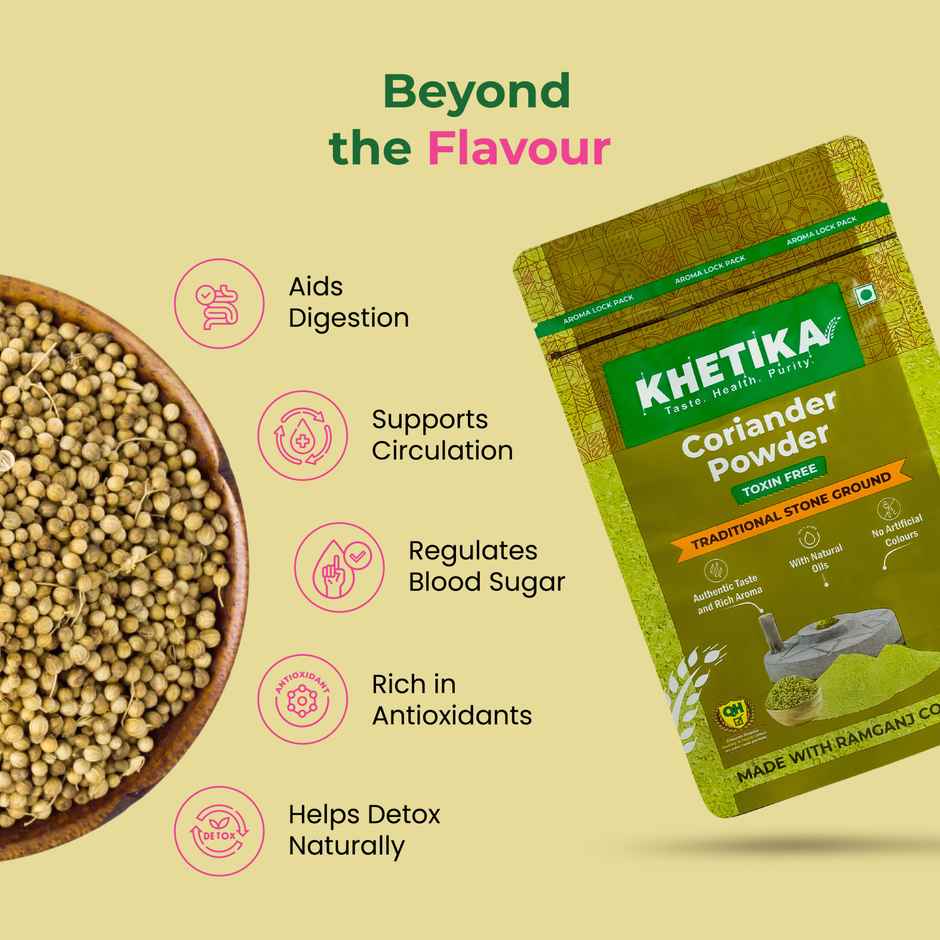 Khetika Stone Ground Coriander Powder, Single Origin, With Natural Oils, Toxin Free, Reusable Pouch