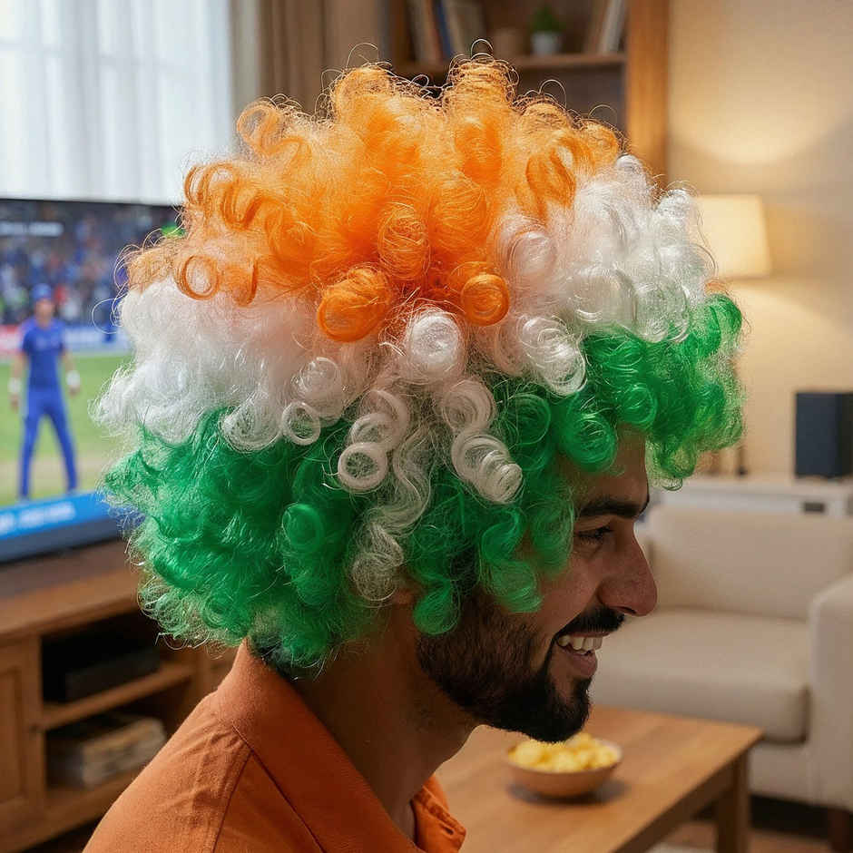 Tricolor Wig Indian Flag Colored Wig for Cricket Match Parties | Propcon