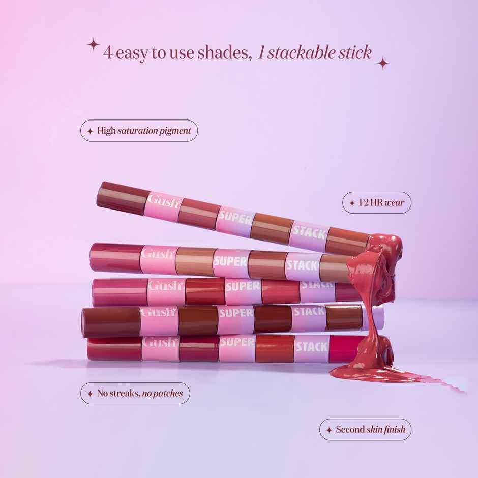Gush Beauty 4-in-1 Liquid Lipstick Stack | Conditioning & Pigmented | Brown Shades