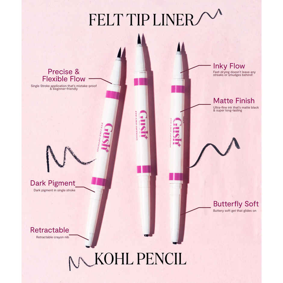 Gush Beauty Eye Like Options 2 in 1 Felt Tip Black Eyeliner And Creamy Kohl Pencil
