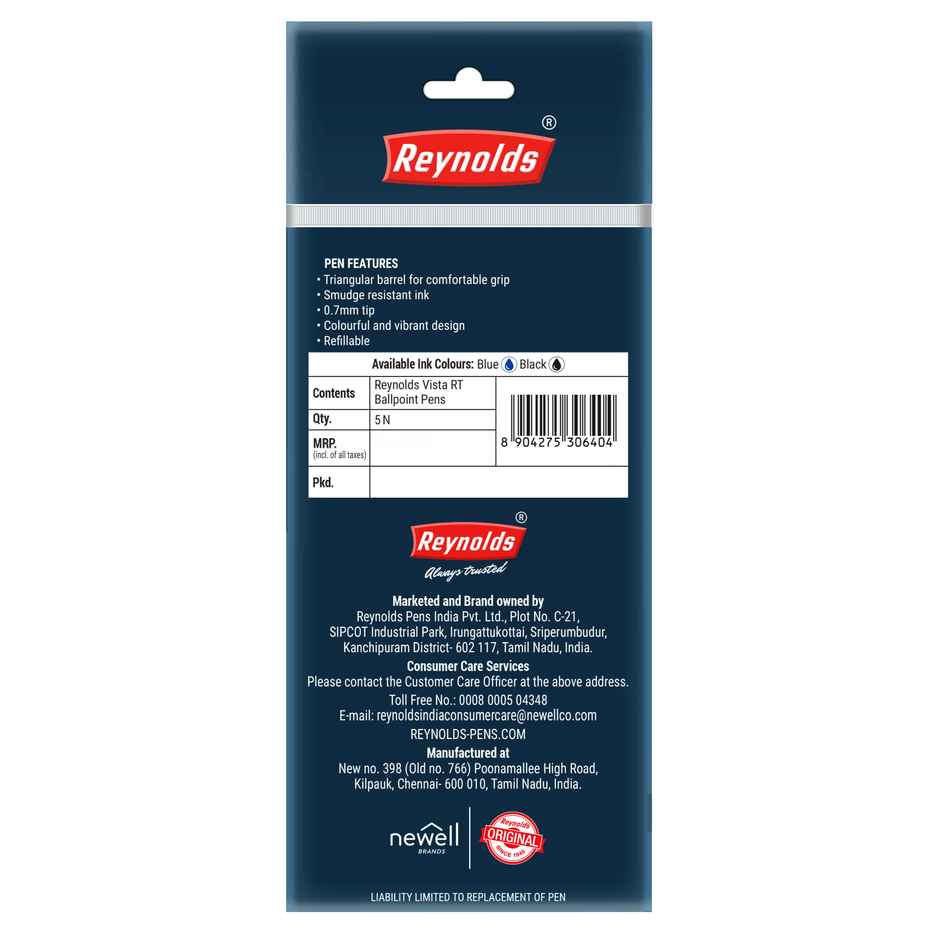 Reynolds Vista Retractable Ball Pen Set (5 Blue Pens)