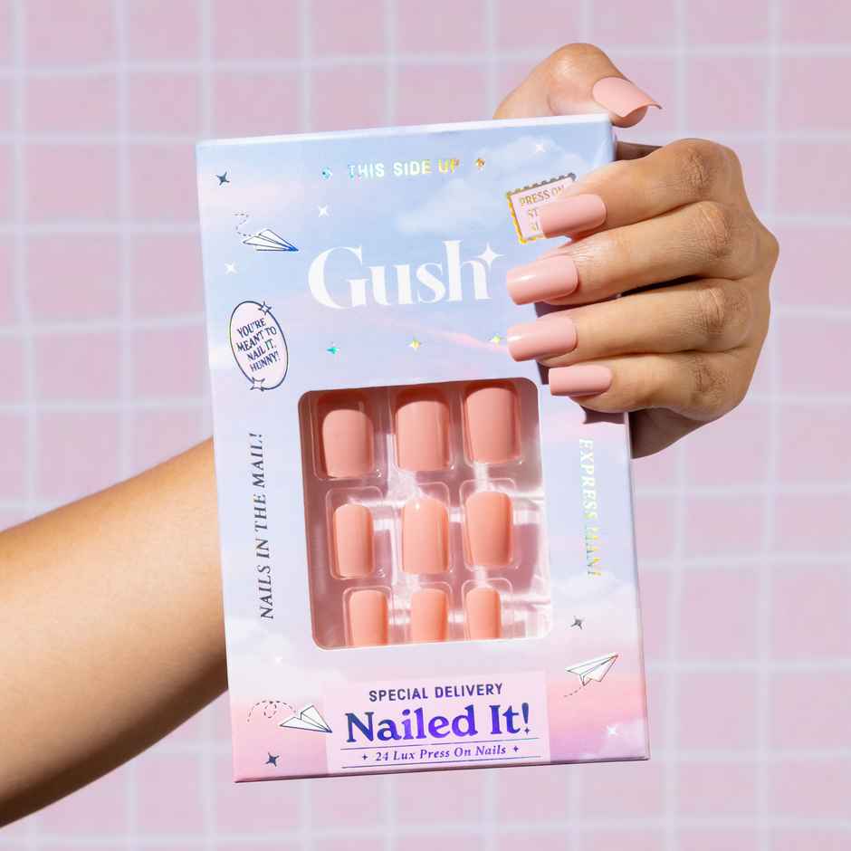 Gush Beauty Nailed It Reusable Press On Nails with Application Kit | Natural Nude - Medium Almond