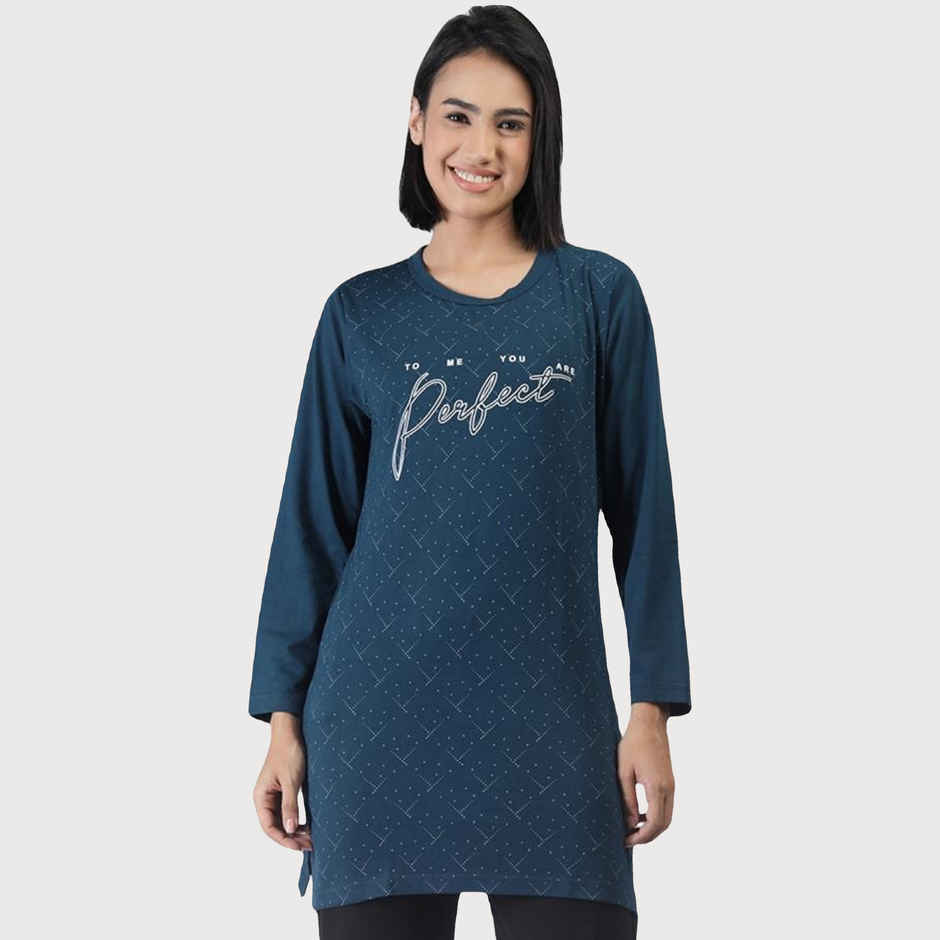 Duchess Women's Regular Fit Stylish Long T-shirt | Airforce - 2XL